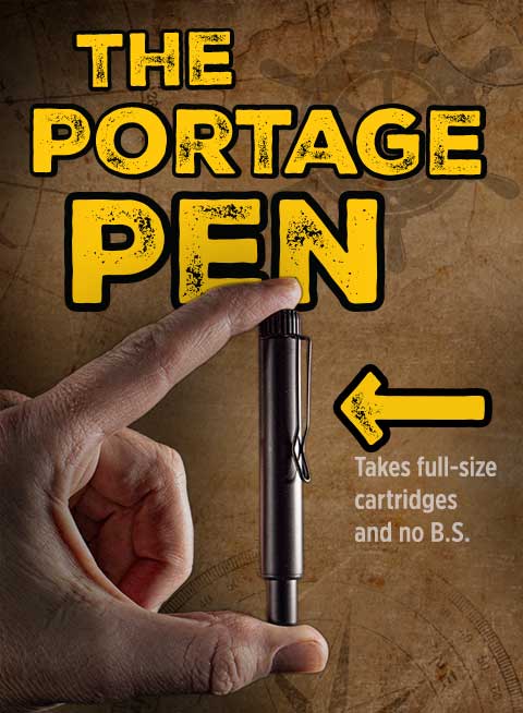 Mini metal pen that takes full-size cartridges.