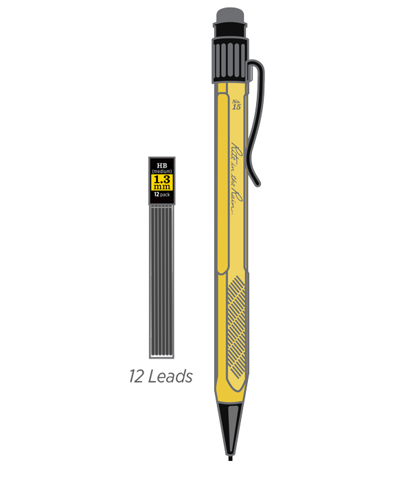 Rite in the Rain Weatherproof Mechanical Pencil, Yellow Barrel, 1.3mm Black  Lead (No. YE13) & Weatherproof Eraser Refill, 6 per pack (No. 13ER)